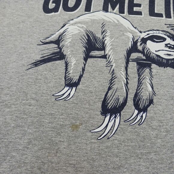 MONDAYS GOT ME LIKE A SLOTH Casual Fun Gray Blue Graphics T-Shirt Men's 2XL - Picture 8 of 9
